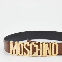 Pre Owned Moschino Brown Leather Classic Logo Belt 80CM
