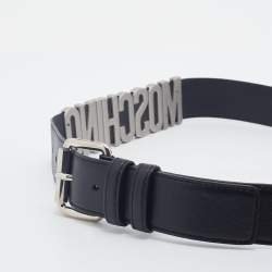Pre Owned Moschino Black Leather Multicolor Logo Lettering Belt 95CM