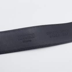 Pre Owned Moschino Black Leather Multicolor Logo Lettering Belt 95CM