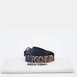 Pre Owned Moschino Black Leather Multicolor Logo Lettering Belt 95CM