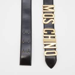 Pre Owned Moschino Black Leather Logo Plaque Belt