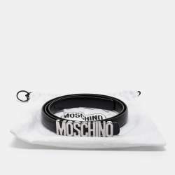 Pre Owned Moschino Black Leather Classic Logo Slim Belt 95 CM