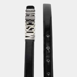 Pre Owned Moschino Black Leather Classic Logo Slim Belt 95 CM