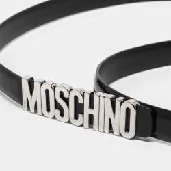 Pre Owned Moschino Black Leather Classic Logo Slim Belt 95 CM