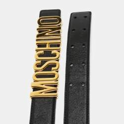 Pre Owned Moschino Black Leather Classic Logo Belt 85 CM