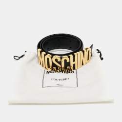Pre Owned Moschino Black Leather Classic Logo Belt 85 CM