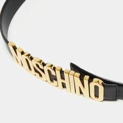 Pre Owned Moschino Black Leather Classic Logo Belt 85 CM