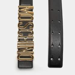 Pre Owned Moschino Black Leather Logo Belt
