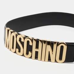 Pre Owned Moschino Black Leather Logo Belt
