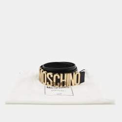 Pre Owned Moschino Black Leather Logo Belt