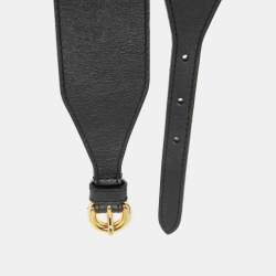 Pre Owned Moschino Black Leather Logo Charm Waist Belt 70CM