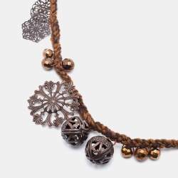 Pre Owned Moschino Brown Braided Charm Detail Long Necklace