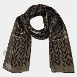 Pre Owned Moschino Black & Gold Lurex Devore Scarf