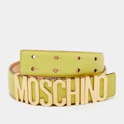 Pre Owned Moschino Yellow Leather Logo Belt 90CM