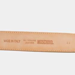 Pre Owned Moschino Yellow Leather Logo Belt 90CM