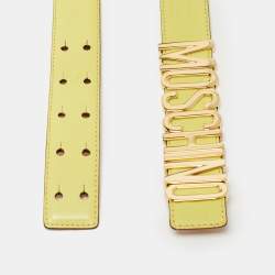 Pre Owned Moschino Yellow Leather Logo Belt 90CM