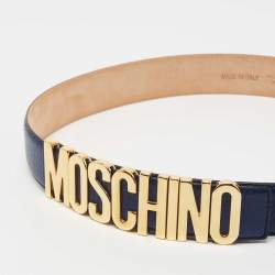 Pre Owned Moschino Blue Leather Logo Belt 85CM