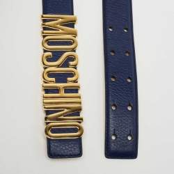 Pre Owned Moschino Blue Leather Logo Belt 85CM