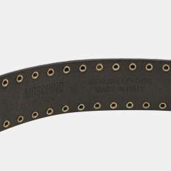 Moschino Black Leather Studded Classic Logo Waist Belt