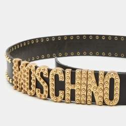 Moschino Black Leather Studded Classic Logo Waist Belt