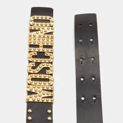 Moschino Black Leather Studded Classic Logo Waist Belt