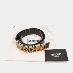 Moschino Black Leather Studded Classic Logo Waist Belt