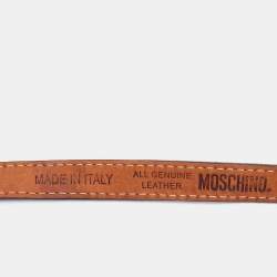 Pre Owned Moschino Off White Leather Logo Buckle Waist Belt 100CM