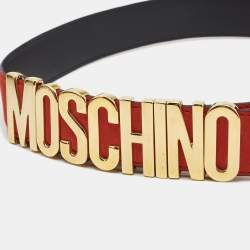 Pre Owned Moschino Orange Nubuck Leather Classic Logo Waist Belt
