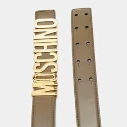 Pre Owned Moschino Olive Green Glossy Leather Classic Logo Belt