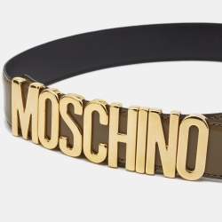 Pre Owned Moschino Olive Green Glossy Leather Classic Logo Belt