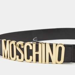 Pre Owned Moschino Black Leather Classic Logo Belt 