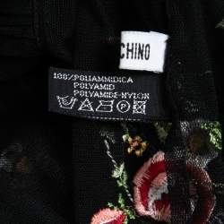 Moschino Black Floral Embroidered Mesh Ruffled Stole