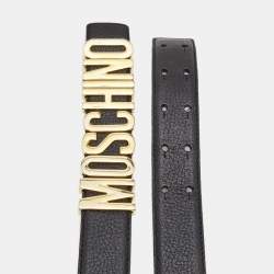 Moschino Black Leather Classic Logo Belt 80CM