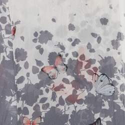 Pre Owned Moschino Grey & White Butterfly Printed Silk Scarf
