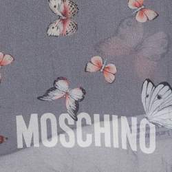 Pre Owned Moschino Grey & White Butterfly Printed Silk Scarf