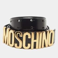 Moschino Black Glossy Leather Classic Logo Belt 95 CM