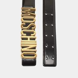 Moschino Black Glossy Leather Classic Logo Belt 95 CM