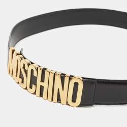 Moschino Black Glossy Leather Classic Logo Belt 95 CM