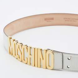 Pre Owned Moschino White Leather Classic Logo Waist Belt 