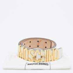 Pre Owned Moschino White Leather Classic Logo Waist Belt 