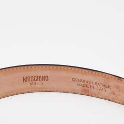 Pre Owned Moschino Rose Gold Leather Classic Logo Belt 90CM