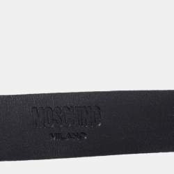 Pre Owned Moschino Black Leather Skinny Logo Belt 75CM