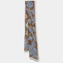 Pre Owned Moschino Brown Floral & Butterfly Printed Silk Stole 