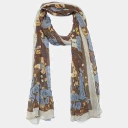 Pre Owned Moschino Brown Floral & Butterfly Printed Silk Stole 