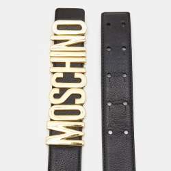 Pre Owned Moschino Black Leather Classic Logo Waist Belt 
