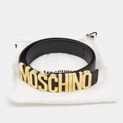 Pre Owned Moschino Black Leather Classic Logo Waist Belt 
