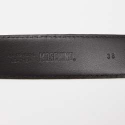 Pre Owned Moschino Black Leather Classic Logo Belt 75CM