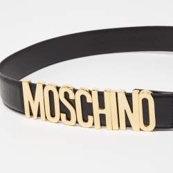 Pre Owned Moschino Black Leather Classic Logo Belt 75CM