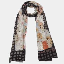 Moschino Black Moschinomiao Printed Silk Scarf