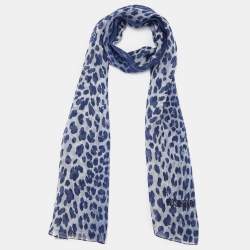 Pre Owned Moschino Navy Blue Animal Printed Silk Scarf